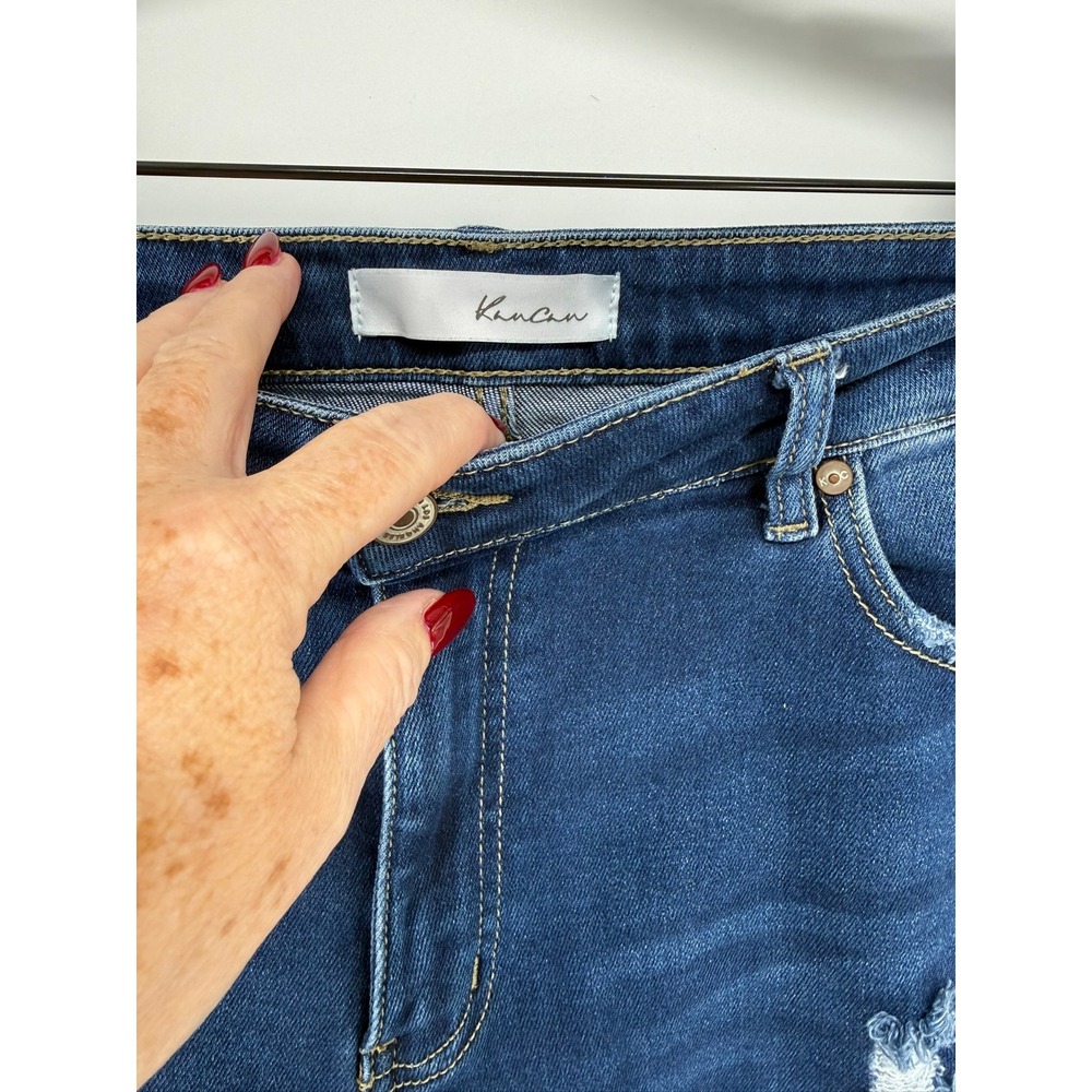 KanCan Womens Skinny Jeans Blue Wash Distressed Ripped Denim Pants | 0006 - Picture 3 of 6